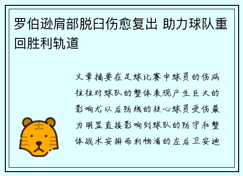罗伯逊肩部脱臼伤愈复出 助力球队重回胜利轨道